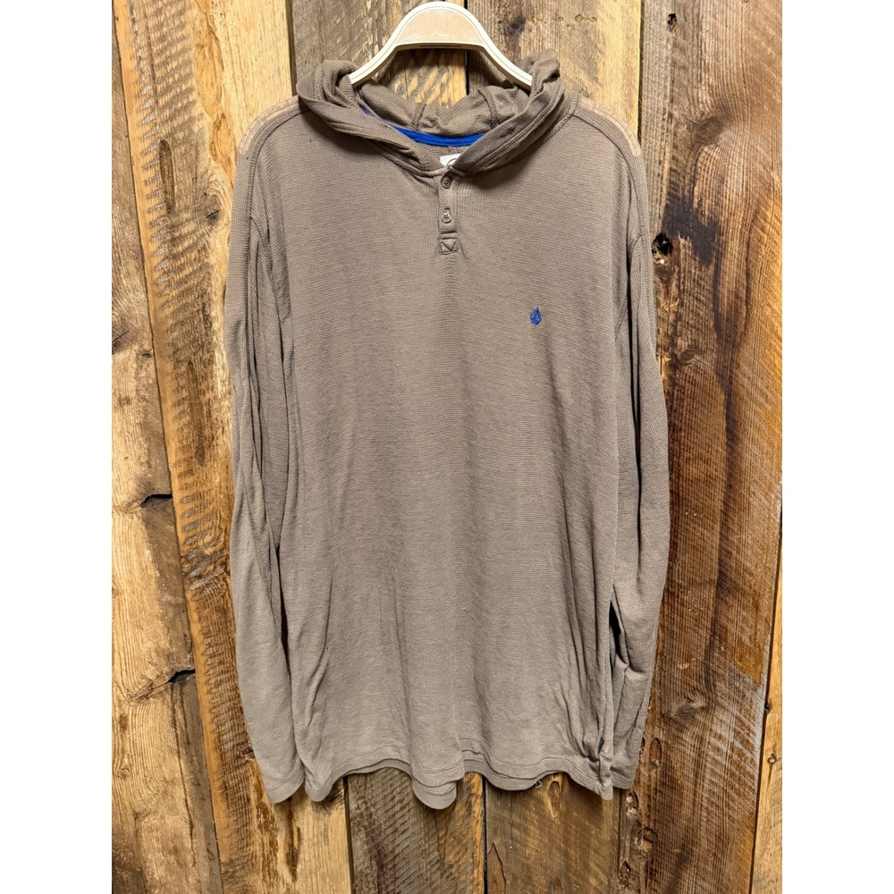 Volcom Burnout Thermal Hoodie Mens XL Waffle Knit Henley Skater Surf Casual Thin
